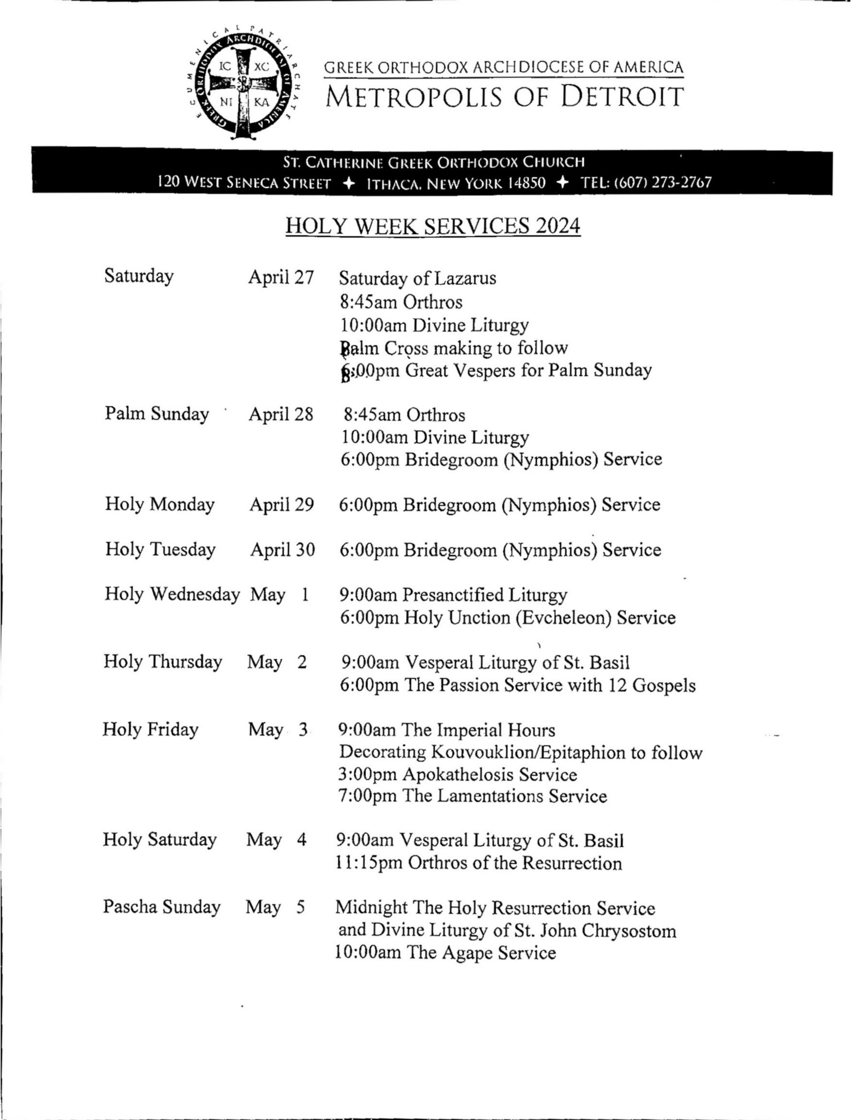 holy week schedule